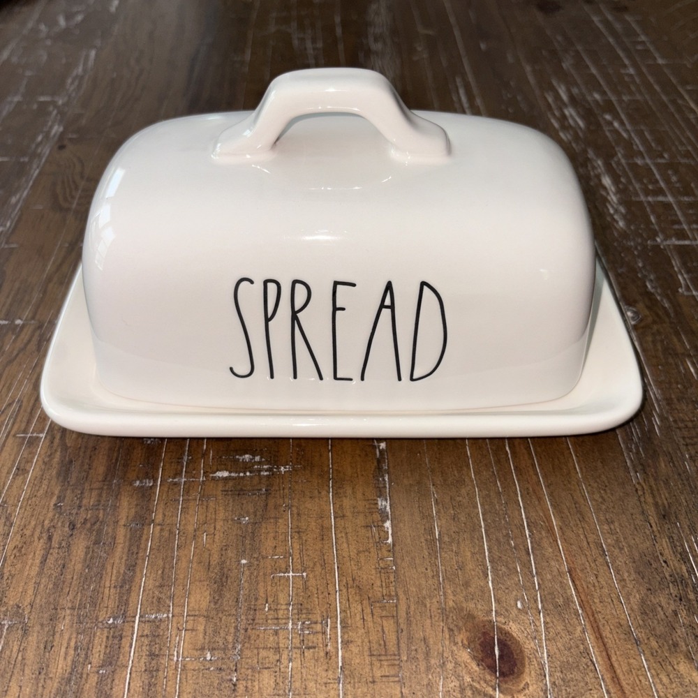 Rae Dunn Covered Butter Dish Ceramic White Rectangle Lid Included Glossy Finish